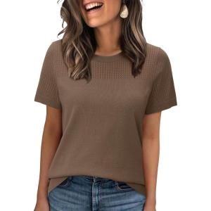 image:imageWIHOLL Short Sleeve Sweater for Women Trendy Summer Tops 2026 Early Spring Fashion Business Casual Outfits03  Brown