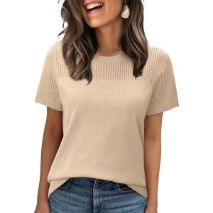 image:imageWIHOLL Short Sleeve Sweater for Women Trendy Summer Tops 2026 Early Spring Fashion Business Casual Outfits04  Beige