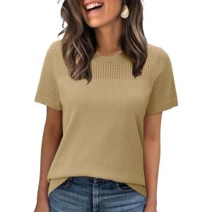 image:imageWIHOLL Short Sleeve Sweater for Women Trendy Summer Tops 2026 Early Spring Fashion Business Casual Outfits05  Khaki