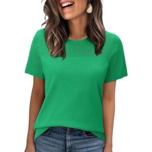 image:imageWIHOLL Short Sleeve Sweater for Women Trendy Summer Tops 2026 Early Spring Fashion Business Casual Outfits06  Green