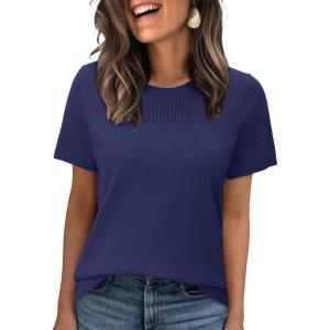 image:imageWIHOLL Short Sleeve Sweater for Women Trendy Summer Tops 2026 Early Spring Fashion Business Casual Outfits08 Navy Blue