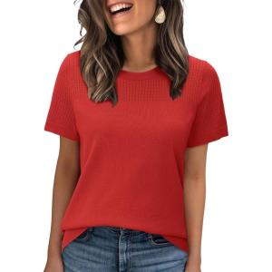 image:imageWIHOLL Short Sleeve Sweater for Women Trendy Summer Tops 2026 Early Spring Fashion Business Casual Outfits09  Red