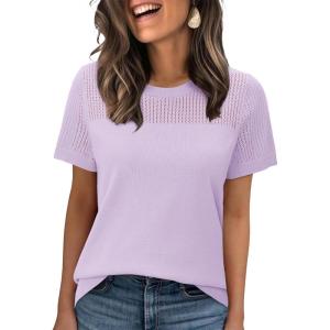 image:imageWIHOLL Short Sleeve Sweater for Women Trendy Summer Tops 2026 Early Spring Fashion Business Casual Outfits10 Light Purple