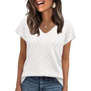 image:imageWIHOLL Short Sleeve Sweater for Women V Neck Trendy Summer Tops 2026 Beach Vacation Clothes Travel Business Casual OutfitsWhite