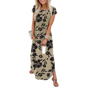 image:imageWIHOLL Summer Dresses Cap Sleeve Crewneck Maxi Long Casual Dress with Pockets Beach Vacation Sundresses 2026 TrendyFloral Black Flowers