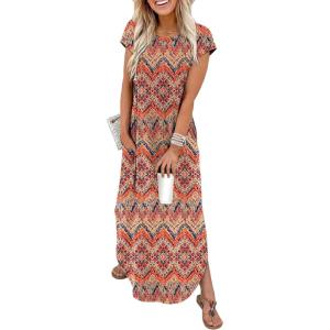image:imageWIHOLL Summer Dresses Cap Sleeve Crewneck Maxi Long Casual Dress with Pockets Beach Vacation Sundresses 2026 TrendyFloral Boho Yellow