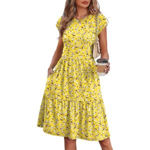 image:imageWIHOLL Summer Dresses for Women 2026 Cap Sleeve Casual Sundresses Floral Tiered Swing Fashion Beach Vacation Dress01  Yellow White