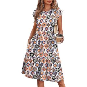 image:imageWIHOLL Summer Dresses for Women 2026 Cap Sleeve Casual Sundresses Floral Tiered Swing Fashion Beach Vacation Dress02  Paisley Print
