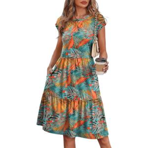 image:imageWIHOLL Summer Dresses for Women 2026 Cap Sleeve Casual Sundresses Floral Tiered Swing Fashion Beach Vacation Dress02  Tropical Print