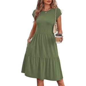 image:imageWIHOLL Summer Dresses for Women 2026 Cap Sleeve Casual Sundresses Floral Tiered Swing Fashion Beach Vacation Dress03  Army Green