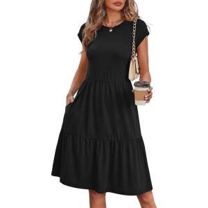 image:imageWIHOLL Summer Dresses for Women 2026 Cap Sleeve Casual Sundresses Floral Tiered Swing Fashion Beach Vacation Dress03  Black