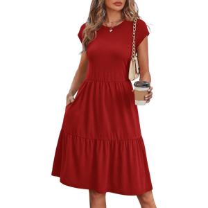 image:imageWIHOLL Summer Dresses for Women 2026 Cap Sleeve Casual Sundresses Floral Tiered Swing Fashion Beach Vacation Dress03  Red