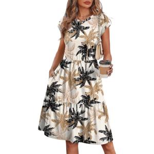 image:imageWIHOLL Summer Dresses for Women 2026 Cap Sleeve Casual Sundresses Floral Tiered Swing Fashion Beach Vacation Dress04  Khaki Palm Print