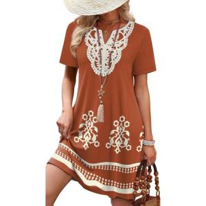 image:imageWIHOLL Summer Dresses for Women Casual Tshirt Boho Dress Wedding Guest Dresses Short Sleeve Fashion Beach Vacation Clothes1orange Flower