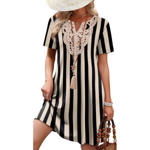 image:imageWIHOLL Summer Dresses for Women Casual Tshirt Boho Dress Wedding Guest Dresses Short Sleeve Fashion Beach Vacation Clothes2vertical Striped