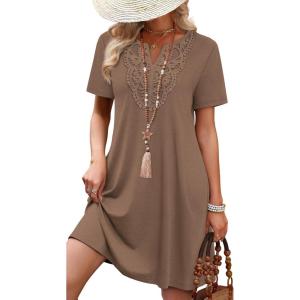 image:imageWIHOLL Summer Dresses for Women Casual Tshirt Boho Dress Wedding Guest Dresses Short Sleeve Fashion Beach Vacation ClothesCoffee