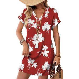 image:imageWIHOLL Summer Dresses for Women with Sleeves Midi Dress Button Down Beach Vacation Casual Dresses Fashion ClothingRed Floral