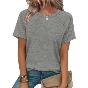 image:imageWIHOLL Summer Tops for Women 2026 Trendy Short Sleeve Shirts Crew Neck Tops Curved Hem Fashion ClothingGray