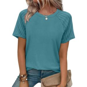 image:imageWIHOLL Summer Tops for Women 2026 Trendy Short Sleeve Shirts Crew Neck Tops Curved Hem Fashion ClothingGreen