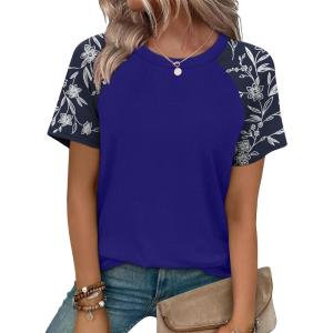 image:imageWIHOLL Summer Tops for Women 2026 Trendy Short Sleeve Shirts Crew Neck Tops Curved Hem Fashion ClothingPrint1