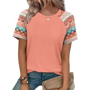 image:imageWIHOLL Summer Tops for Women 2026 Trendy Short Sleeve Shirts Crew Neck Tops Curved Hem Fashion ClothingPrint2