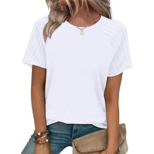 image:imageWIHOLL Summer Tops for Women 2026 Trendy Short Sleeve Shirts Crew Neck Tops Curved Hem Fashion ClothingWhite