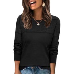image:imageWIHOLL Sweaters for Women Crewneck Crochet Tops Long Sleeve 2025 Fall Winter Outfits Fashion ClothingBlack