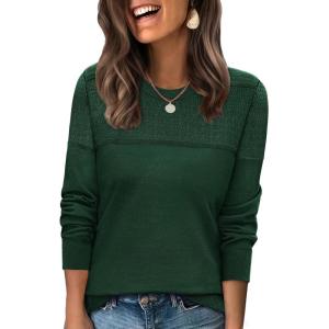 image:imageWIHOLL Sweaters for Women Crewneck Crochet Tops Long Sleeve 2025 Fall Winter Outfits Fashion ClothingGreen
