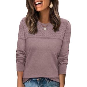 image:imageWIHOLL Sweaters for Women Crewneck Crochet Tops Long Sleeve 2025 Fall Winter Outfits Fashion ClothingLight Brown