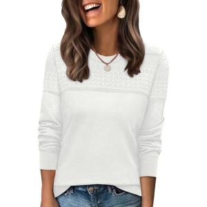 image:imageWIHOLL Sweaters for Women Crewneck Crochet Tops Long Sleeve 2025 Fall Winter Outfits Fashion ClothingWhite