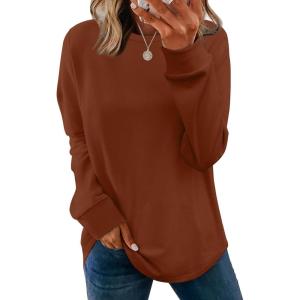 image:imageWIHOLL Sweatshirt for Women Crewneck Long Sleeve Shirts Curved Hem Lightweight Sweaters Fall Clothes 2025Caramel