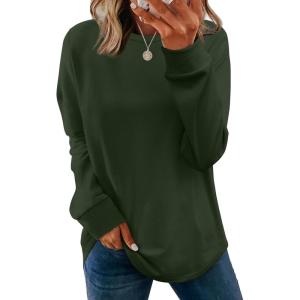 image:imageWIHOLL Sweatshirt for Women Crewneck Long Sleeve Shirts Curved Hem Lightweight Sweaters Fall Clothes 2025Green