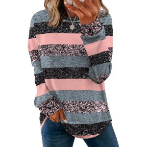 image:imageWIHOLL Sweatshirt for Women Crewneck Long Sleeve Shirts Curved Hem Lightweight Sweaters Fall Clothes 2025Pattern Striped
