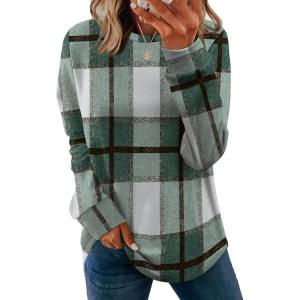 image:imageWIHOLL Sweatshirt for Women Crewneck Long Sleeve Shirts Curved Hem Lightweight Sweaters Fall Clothes 2025Plaid Green