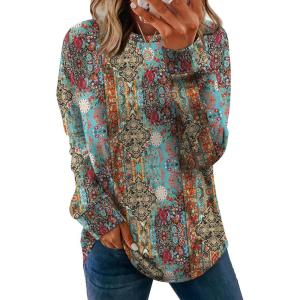 image:imageWIHOLL Sweatshirt for Women Crewneck Long Sleeve Shirts Curved Hem Lightweight Sweaters Fall Clothes 2025Unique Ethnic
