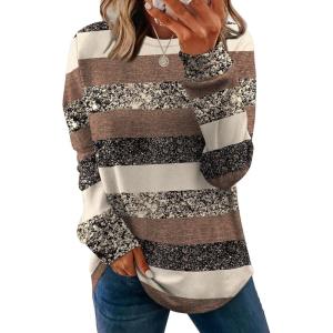 image:imageWIHOLL Sweatshirt for Women Crewneck Long Sleeve Shirts Curved Hem Lightweight Sweaters Fall Clothes 2025Unique Striped