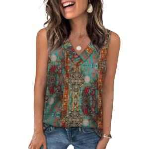 image:imageWIHOLL Tank Top for Women Summer Outfits V Neck T Shirts Trendy Eyelet Sleeveless Basic Beach Vacation ClothesEthnic Floral
