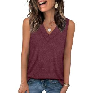image:imageWIHOLL Tank Tops for Women Summer V Neck T Shirts Trendy Sleeveless Basic Tees Fashion Clothing4rustred