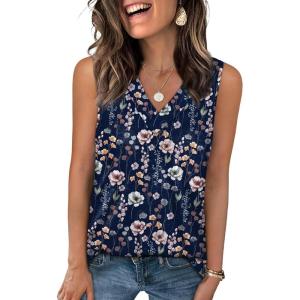 image:imageWIHOLL Tank Tops for Women Summer V Neck T Shirts Trendy Sleeveless Basic Tees Fashion Clothing5blue Flower