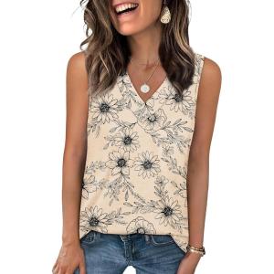 image:imageWIHOLL Tank Tops for Women Summer V Neck T Shirts Trendy Sleeveless Basic Tees Fashion Clothing5khaki Floral