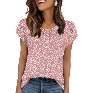 image:imageWIHOLL Women T Shirts Pleated Petal Sleeve Tops Cute Dressy Casual BlousesApink Dot