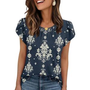 image:imageWIHOLL Women T Shirts Pleated Petal Sleeve Tops Cute Dressy Casual BlousesBprint 02