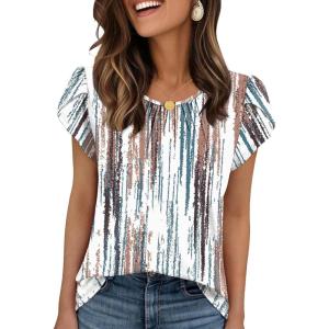 image:imageWIHOLL Women T Shirts Pleated Petal Sleeve Tops Cute Dressy Casual BlousesBprint 03