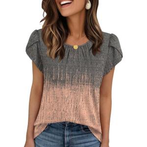image:imageWIHOLL Women T Shirts Pleated Petal Sleeve Tops Cute Dressy Casual BlousesBprint 04