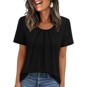 image:imageWIHOLL Women T Shirts Pleated Short Sleeve Tops Business Casual Dressy BlousesBalck