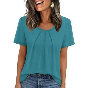image:imageWIHOLL Women T Shirts Pleated Short Sleeve Tops Business Casual Dressy BlousesBlue