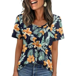 image:imageWIHOLL Women T Shirts Pleated Short Sleeve Tops Business Casual Dressy BlousesFloral Print 03