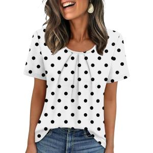 image:imageWIHOLL Women T Shirts Pleated Short Sleeve Tops Business Casual Dressy BlousesPolka Dot