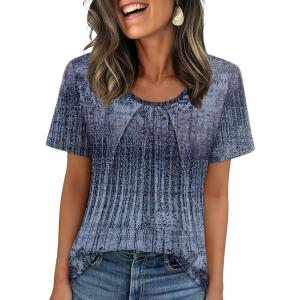 image:imageWIHOLL Women T Shirts Pleated Short Sleeve Tops Business Casual Dressy BlousesPrint 07
