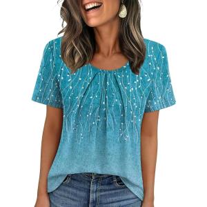 image:imageWIHOLL Women T Shirts Pleated Short Sleeve Tops Business Casual Dressy BlousesPrint 08